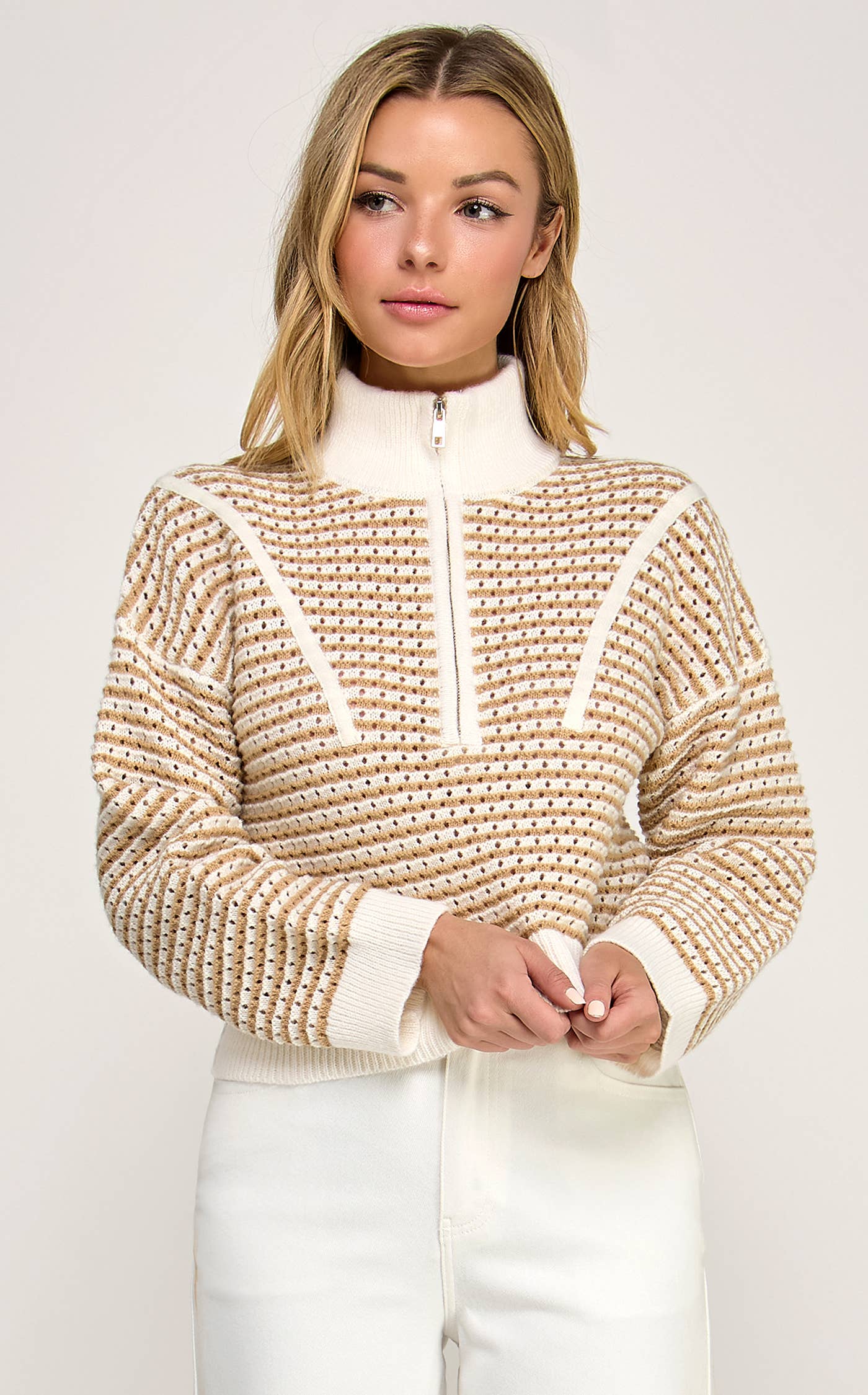 CROPPED ZIPUP HIGHNECK SWEATER-HQT0121