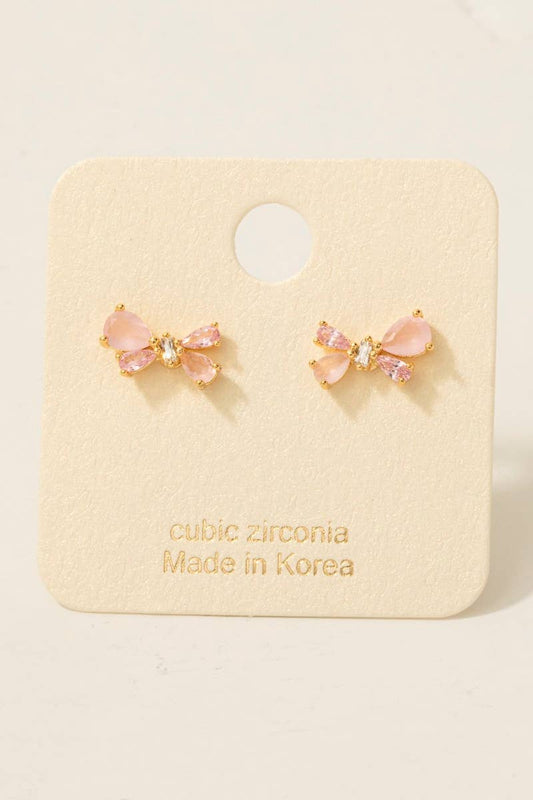 Gold Dipped Cz Bow Tie Stud Earrings