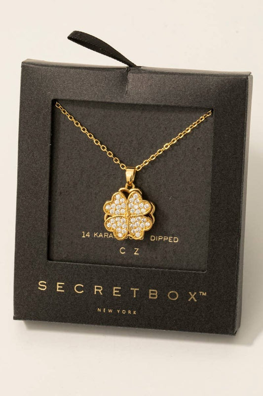 Gold Dipped Cz Pave Clover Pendant Necklace
