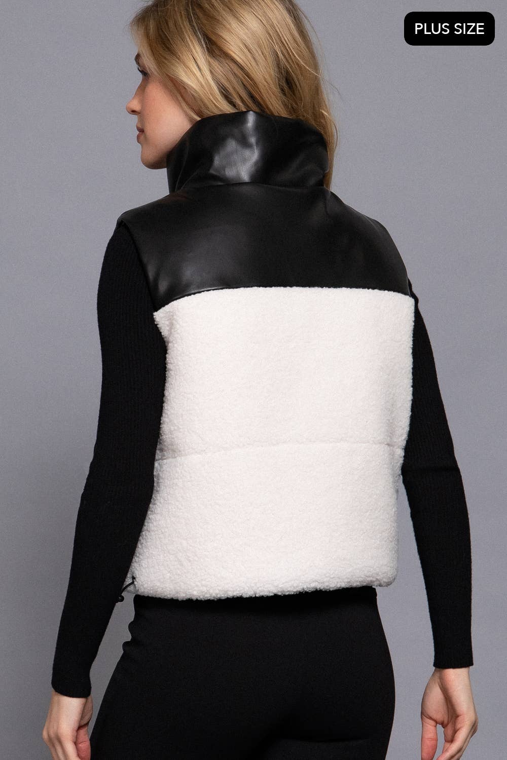 Reversible Faux Leather-Sherpa Contrast Padding Crop Vest