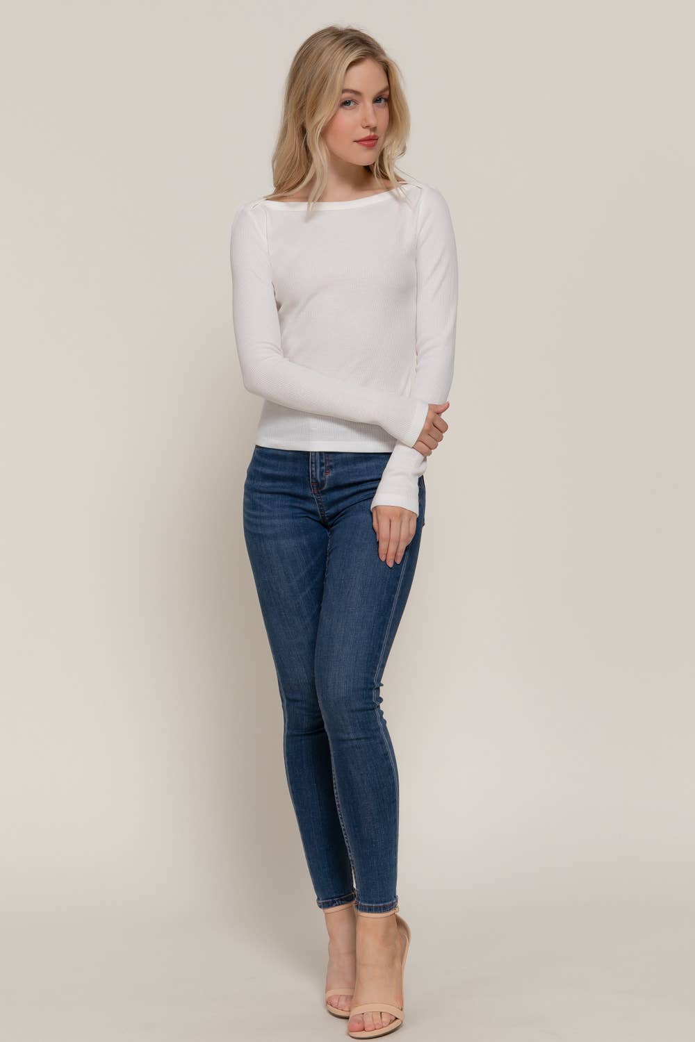 Long Sleeve Boat Neck Thermal Knit Top