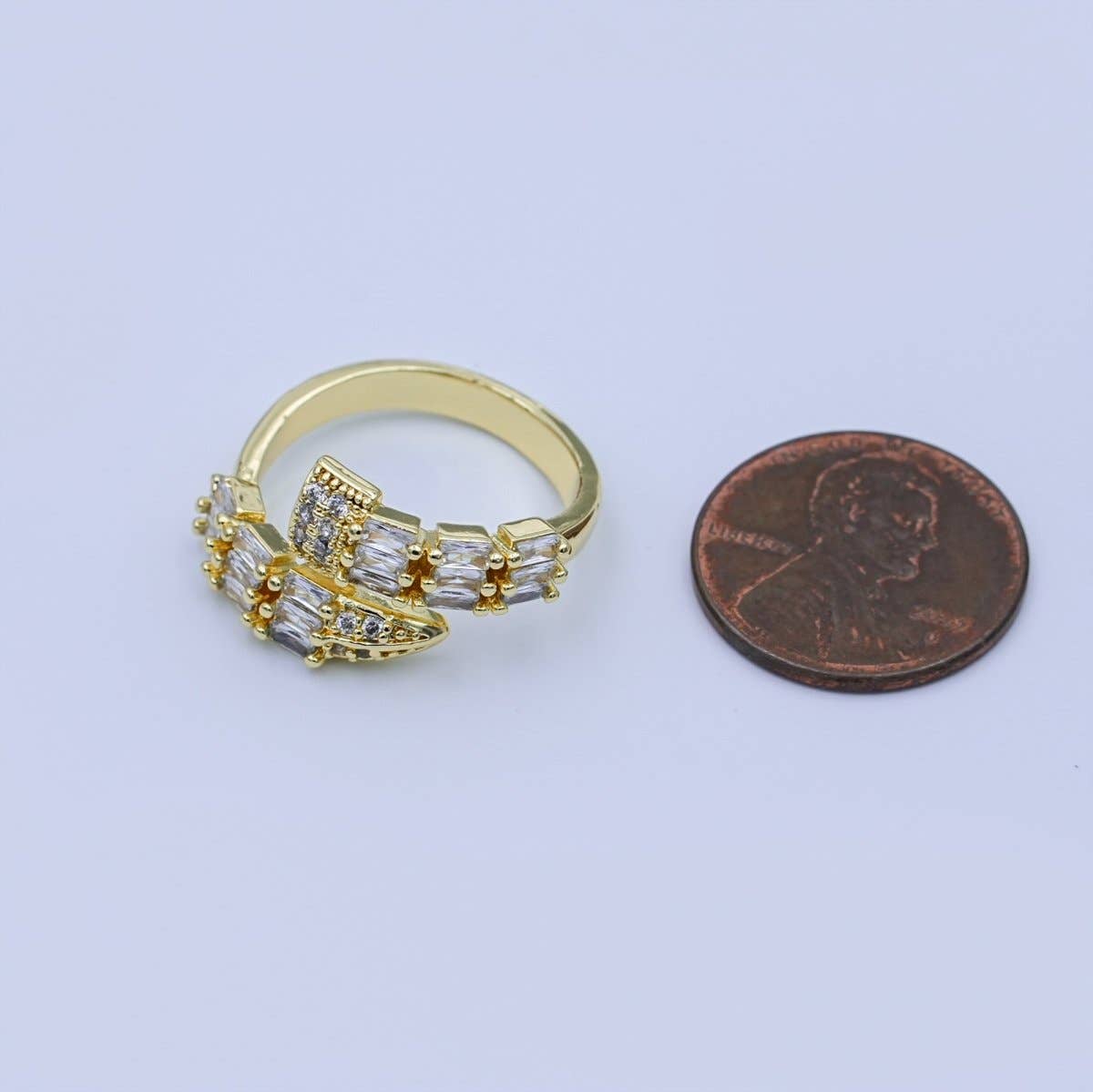 24K Gold Filled Clear CZ Baguette Micro Paved Wrap CZ Ring | O1434