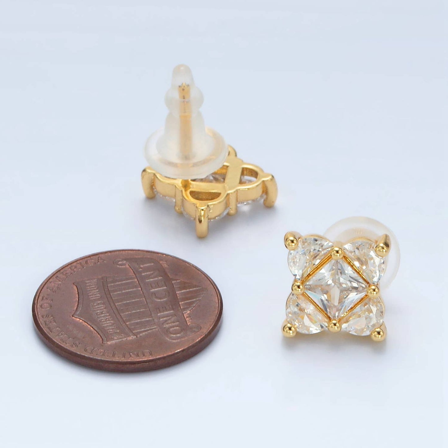 24K Gold Filled Geometric CZ Square Stud Earring | AB-1225