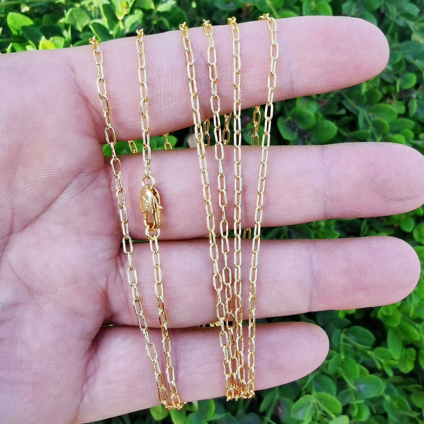 17'' Ready to Use 24K Gold Filled Thin Paper Clip Cable Necklace Chain, Layering Cable Chain Dainty Necklace, For Pendant Charm Necklace Making WA-744