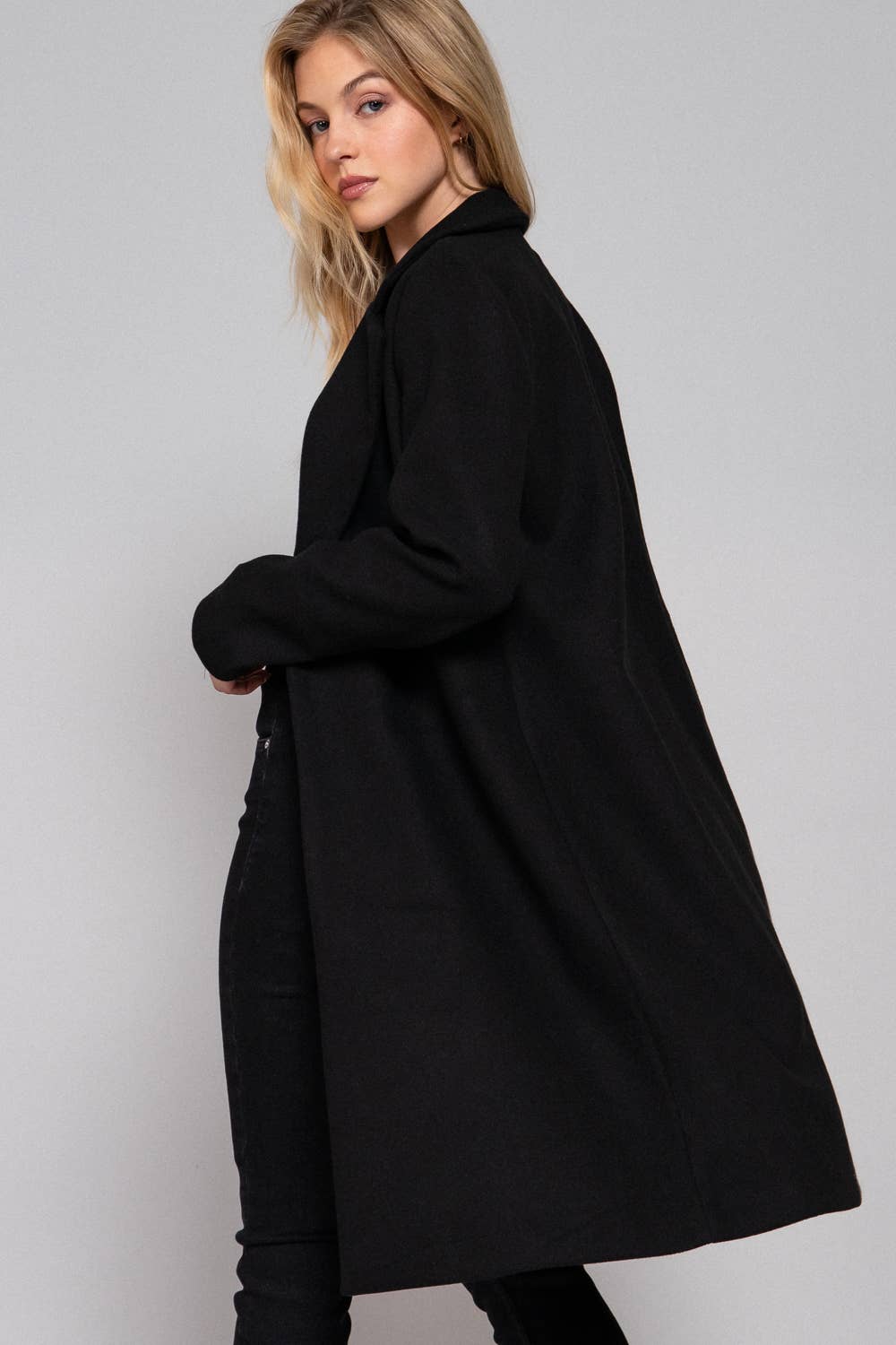 Long Sleeve Open Front Soft Felt Long Coat