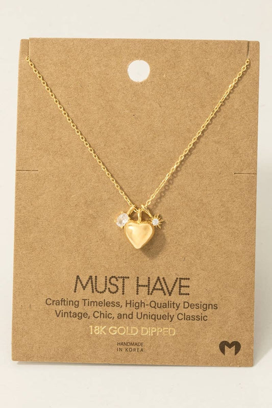 Gold Dipped Heart And Cz Charms Chain Necklace