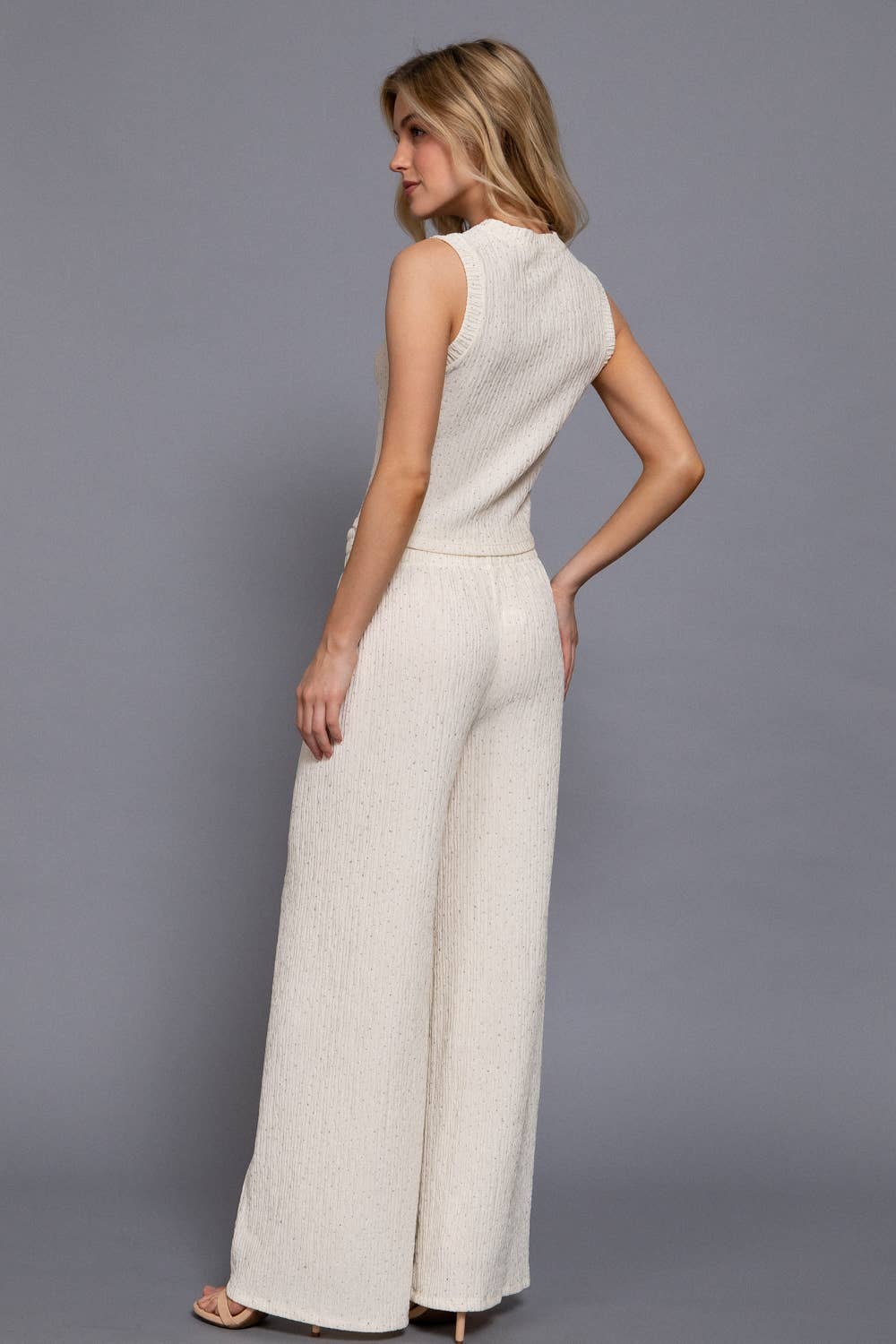 Sleeveless Top & Straight Wide Sparkling Knit Pant Set