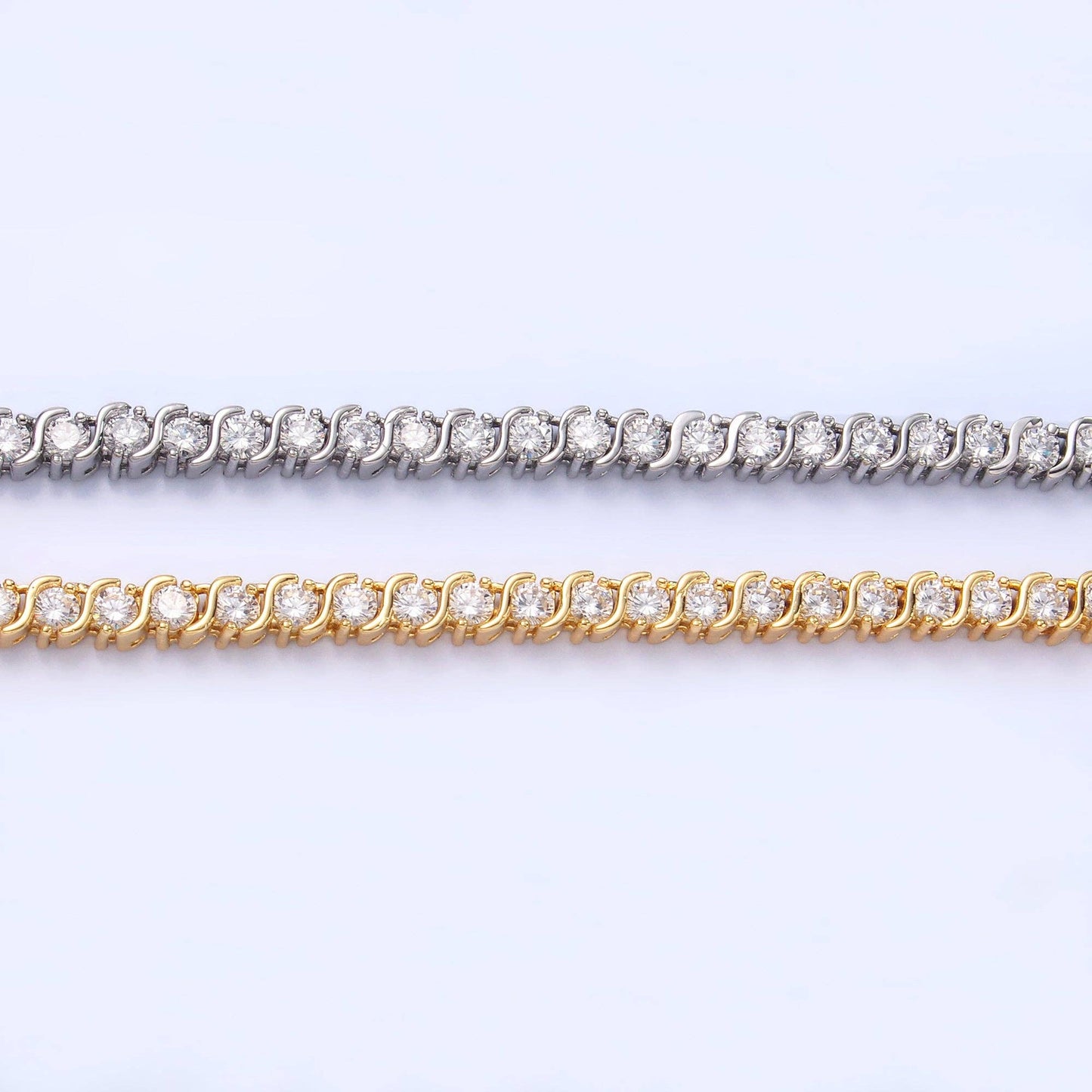 24K Gold Filled Curved S-Link Tennis Chain Bracelet in Gold & Silver | WA-3036 WA-3037