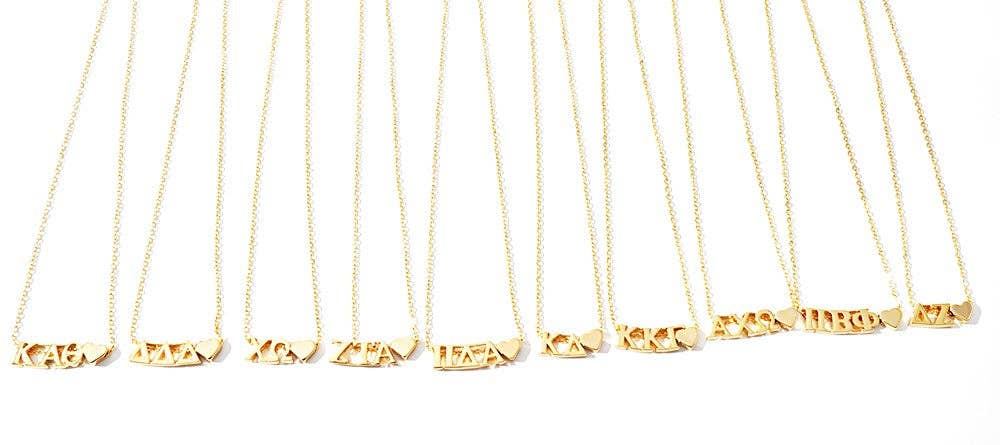 N202-I Love My Sorority: Greek Letters Heart Necklace