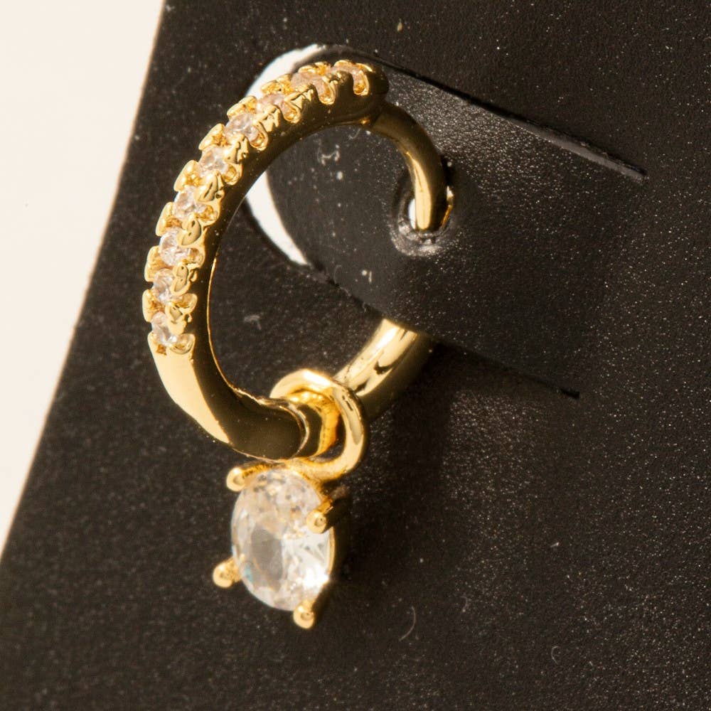 Gold Dipped Cz Pave And Gem Charm Hoop Earrings