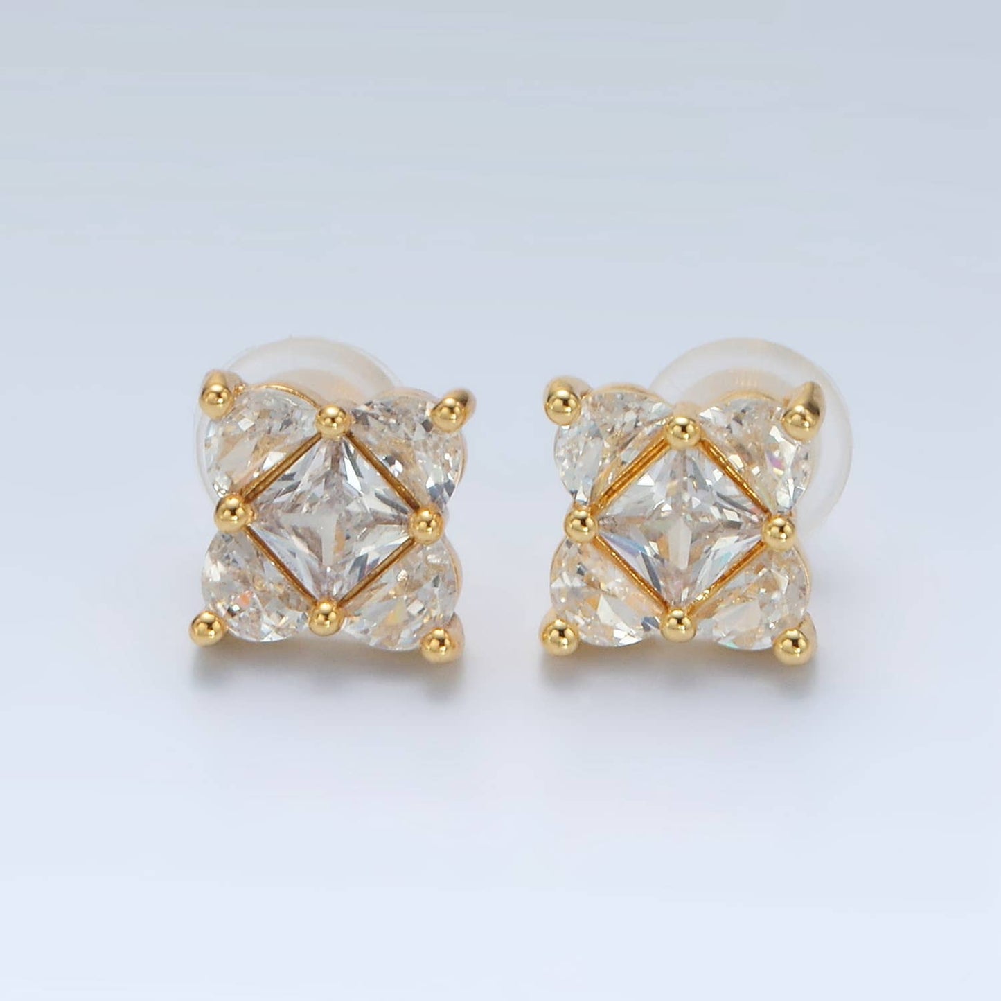 24K Gold Filled Geometric CZ Square Stud Earring | AB-1225