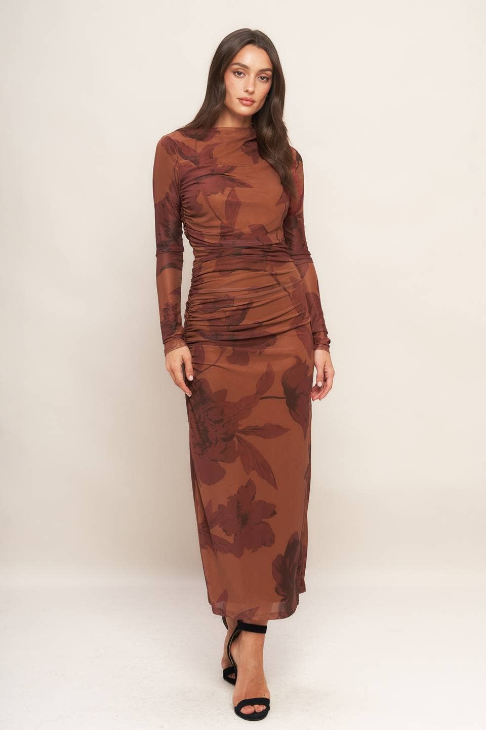 A printed power mesh midi dress - ID22936
