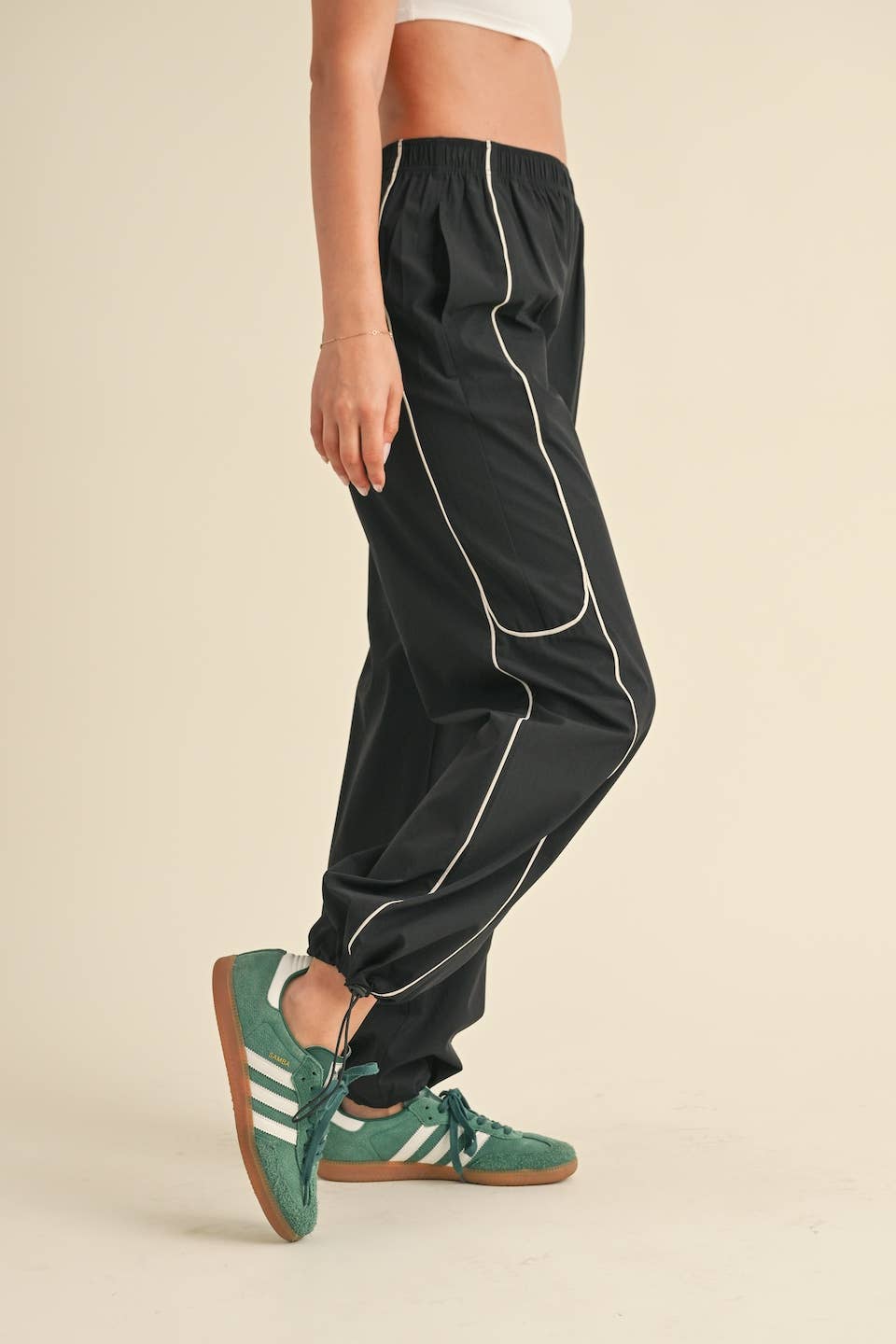 Nylon Track Pants with Contrast Piping