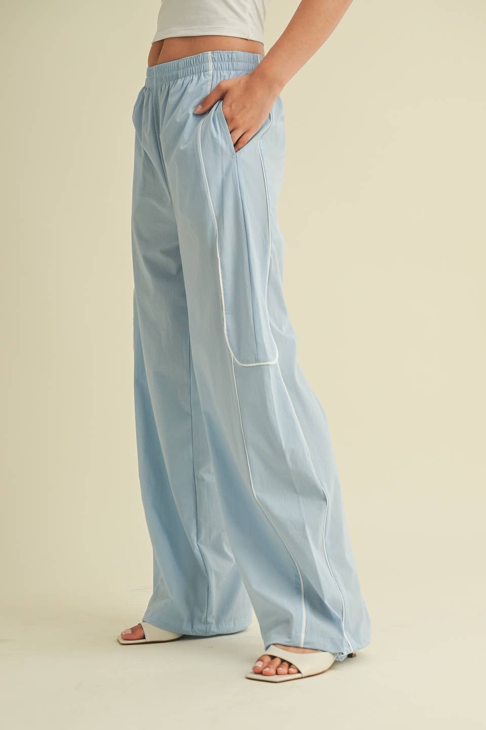Nylon Track Pants with Contrast Piping