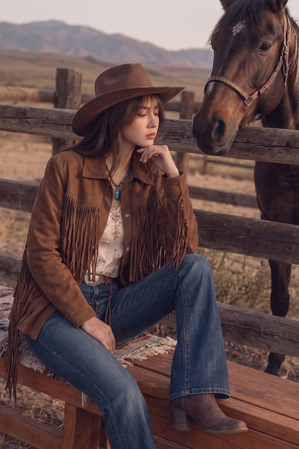 RELAXED FIT FAUX SUEDE FRINGE CASUAL JACKET