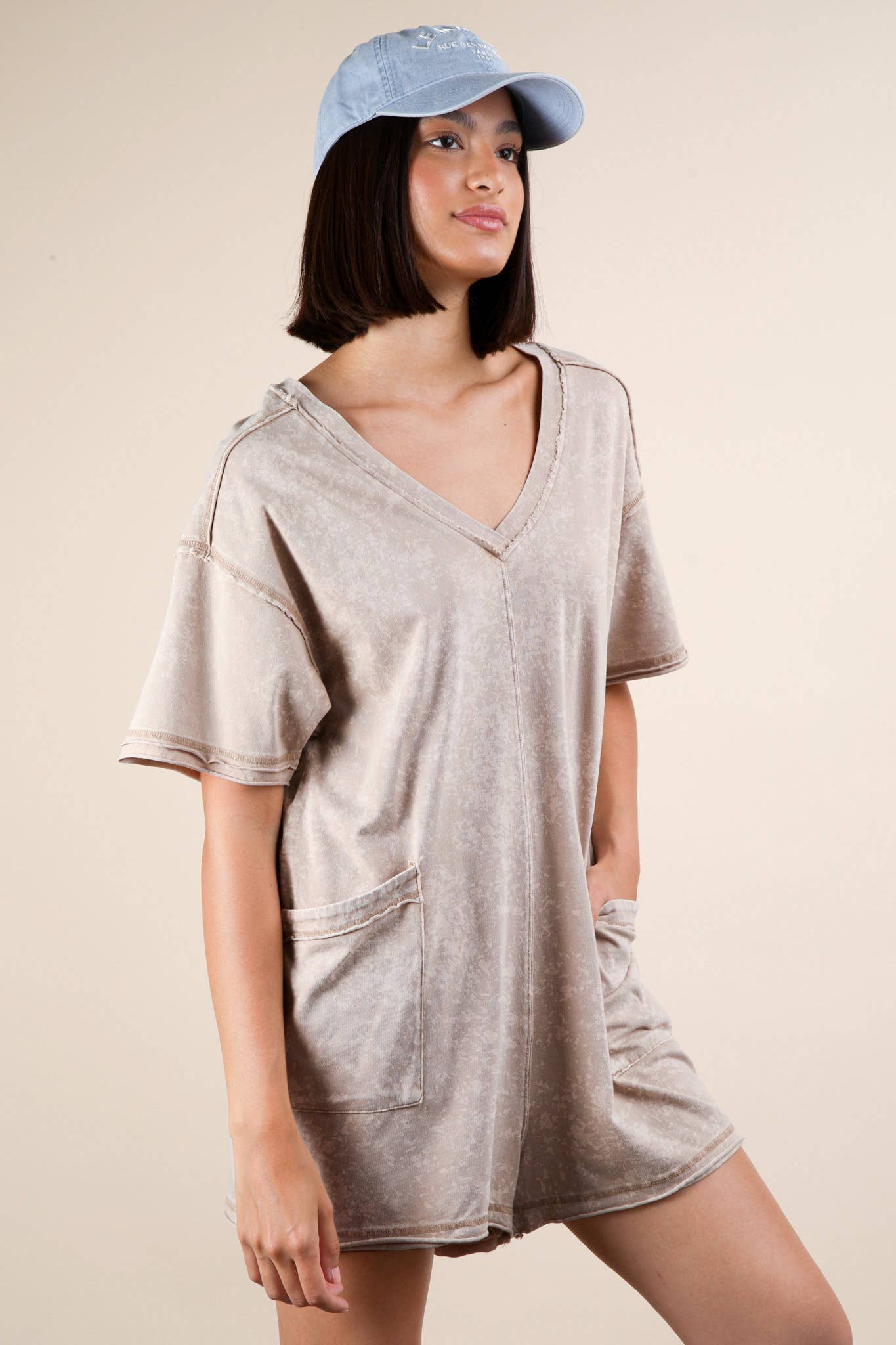 NP70740-Mineral Washed Oversized Casual Knit Romper