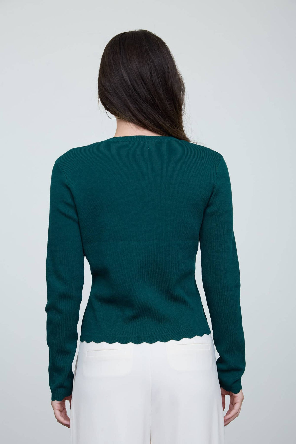 SCALLOPED BUTTON DETAIL LONG SLEEVE KNIT CARDIGAN  (PRE-ORDER)