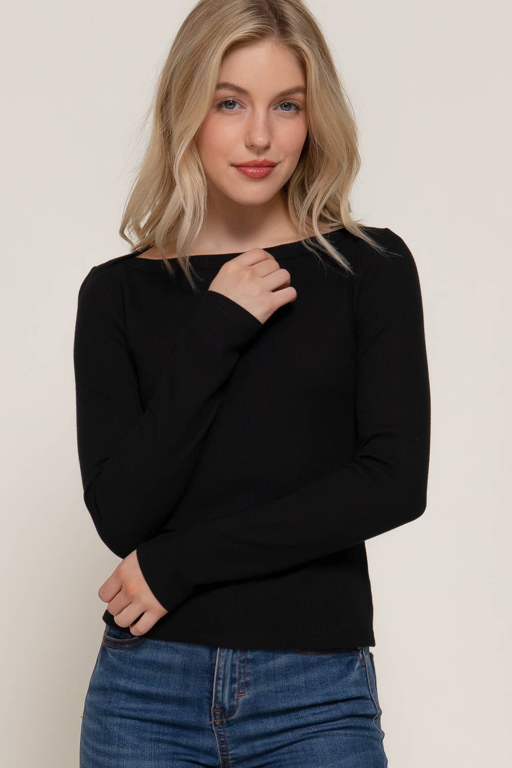 Long Sleeve Boat Neck Thermal Knit Top