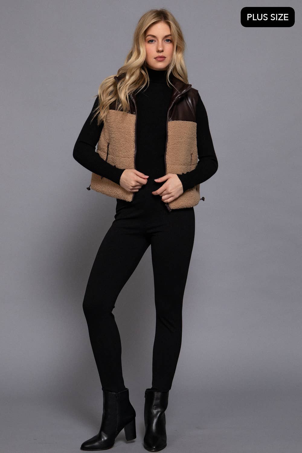 Reversible Faux Leather-Sherpa Contrast Padding Crop Vest