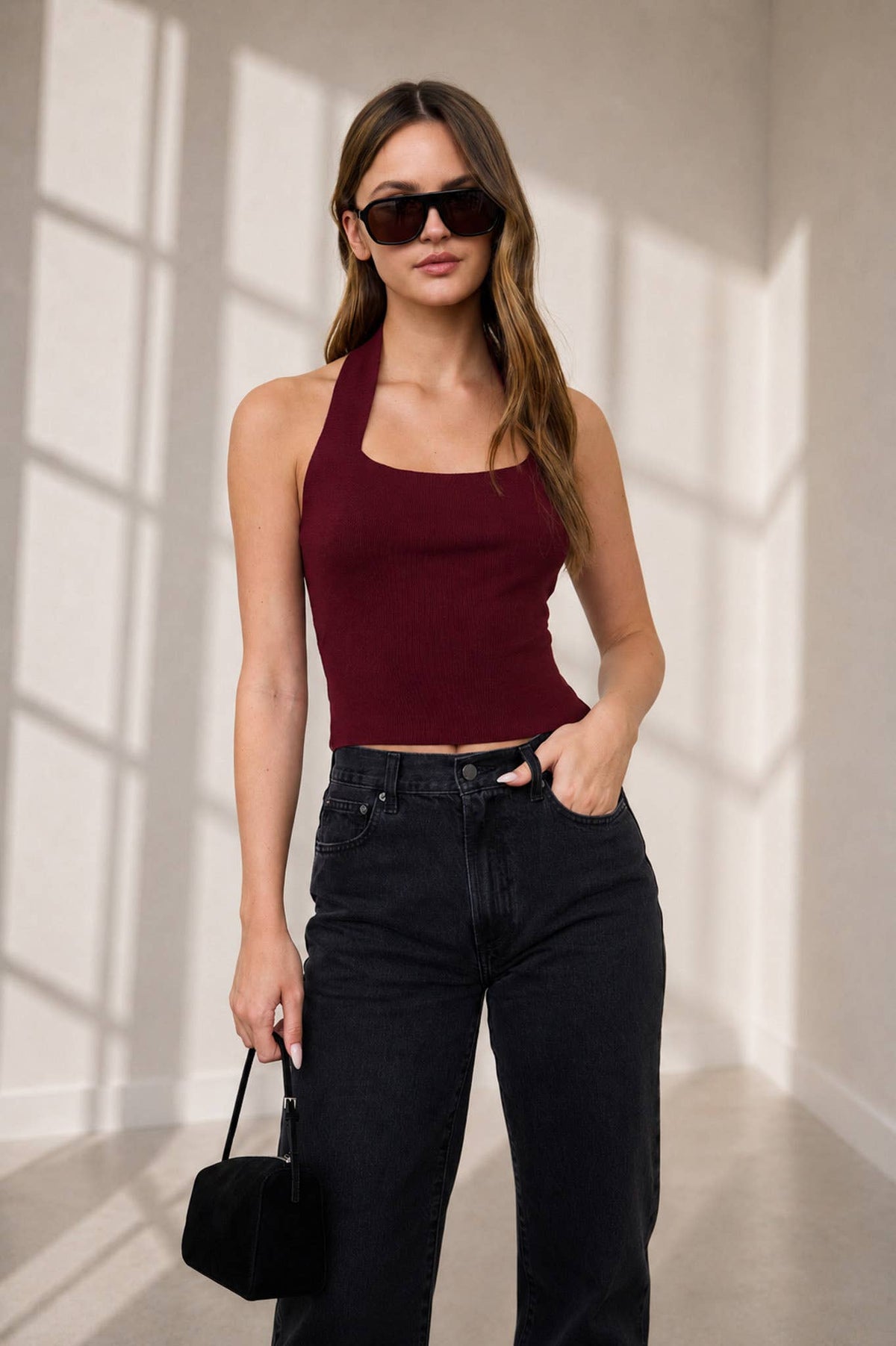 SQUARE HALTER NECK SWEATER KNIT TOP