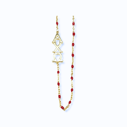 N201 AXO- The Alpha Chi Omega Necklace: Side Set ΑΧΩ Enamel Bead Necklace