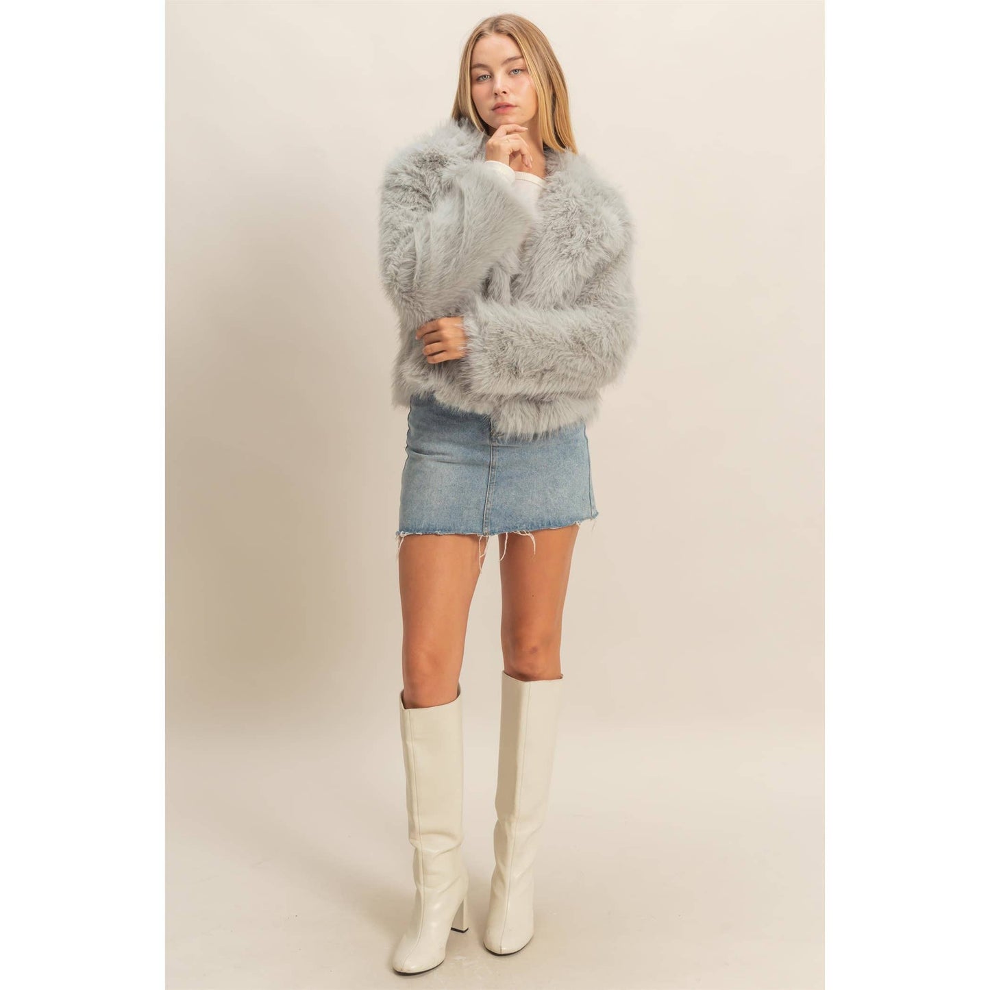 Shawl Collar Faux Fur Jacket