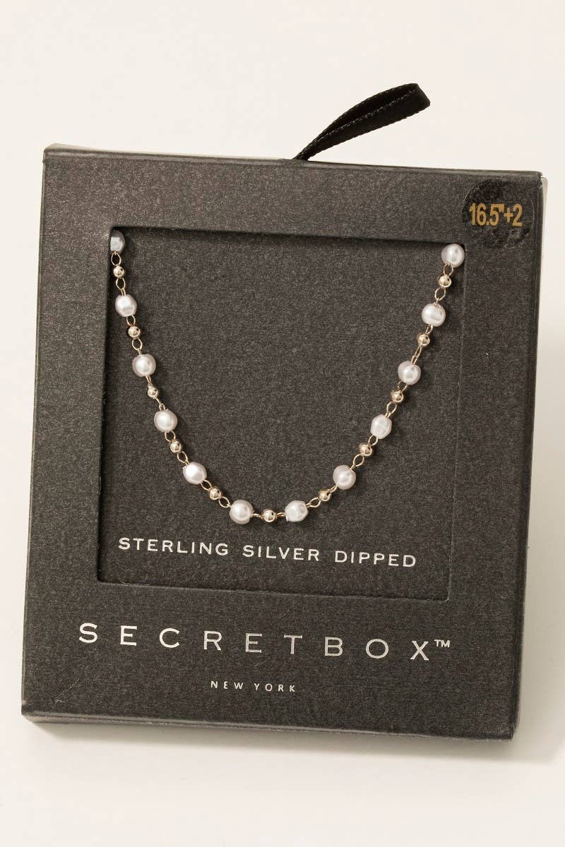 Secret Box Gold Dipped Secret Box Pearl Bead Chain Necklace