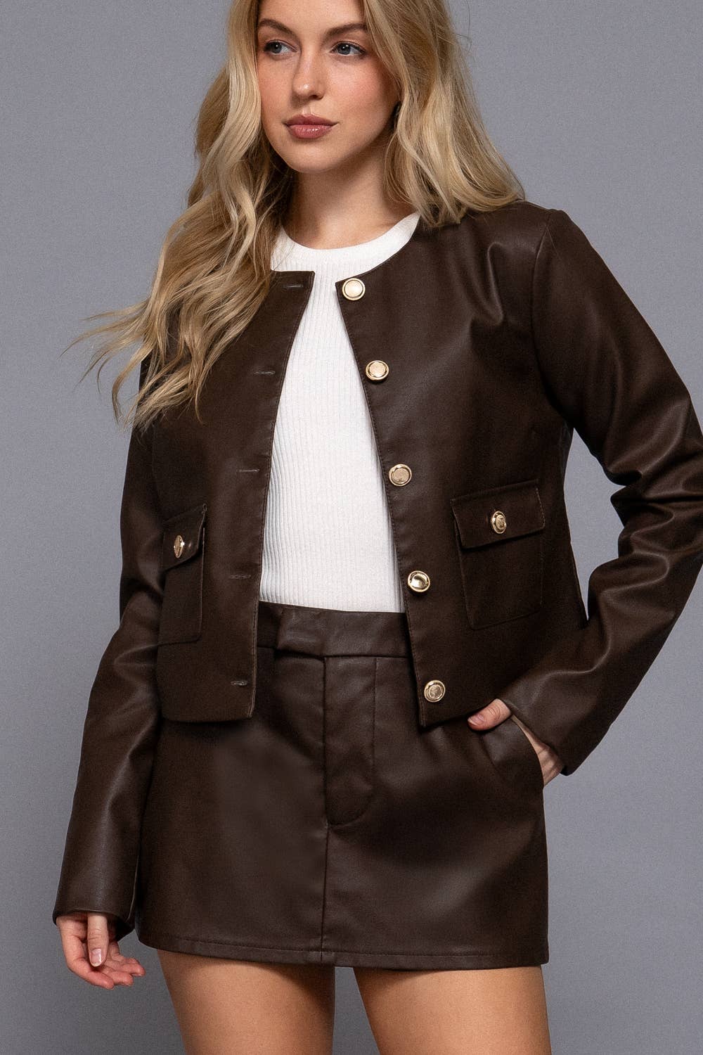 Layering Look Washed Faux Leather Skort