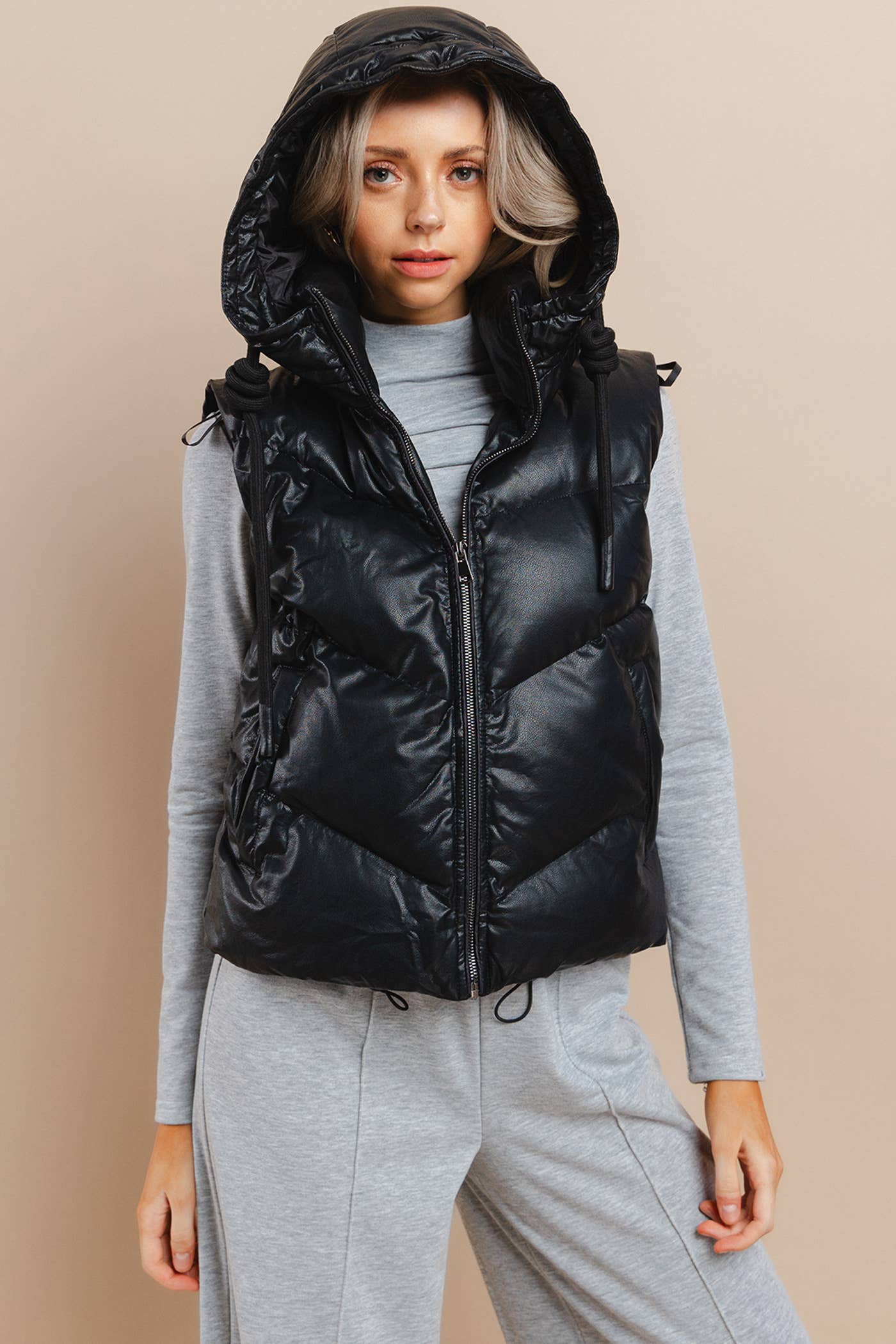 CV1170-Faux Leather Puffer Vest