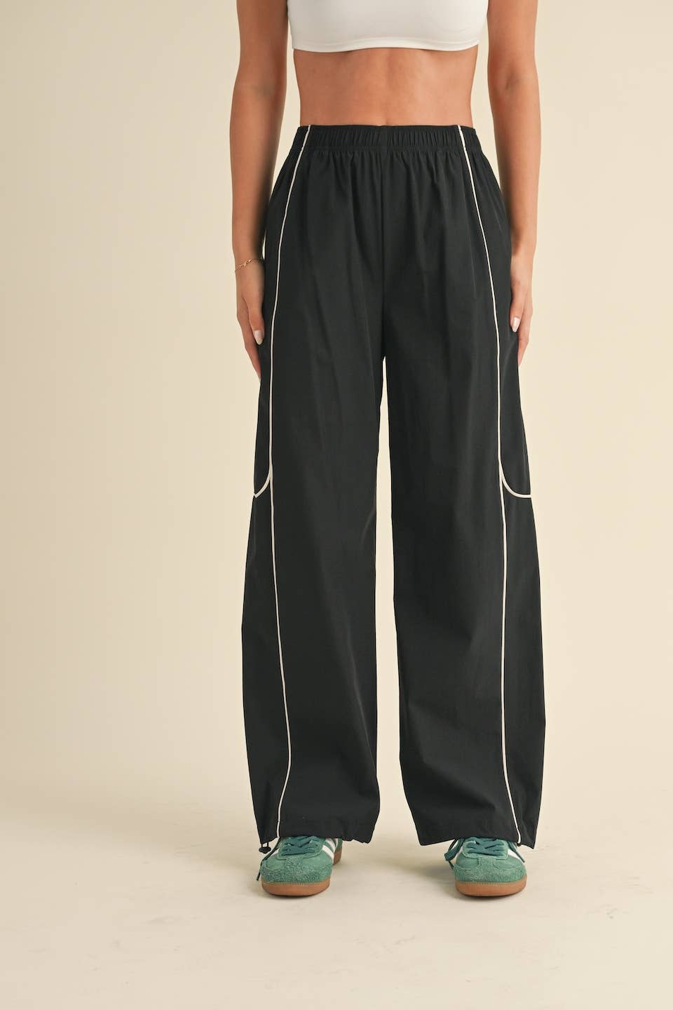 Nylon Track Pants with Contrast Piping