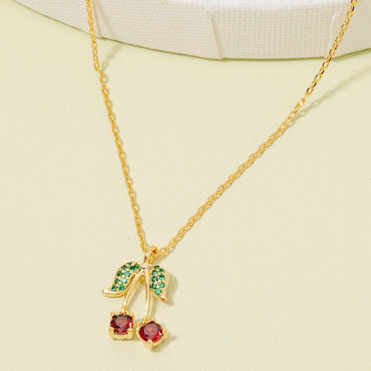 Secret Box Gold Dipped Cz Cherry Pendant Necklace