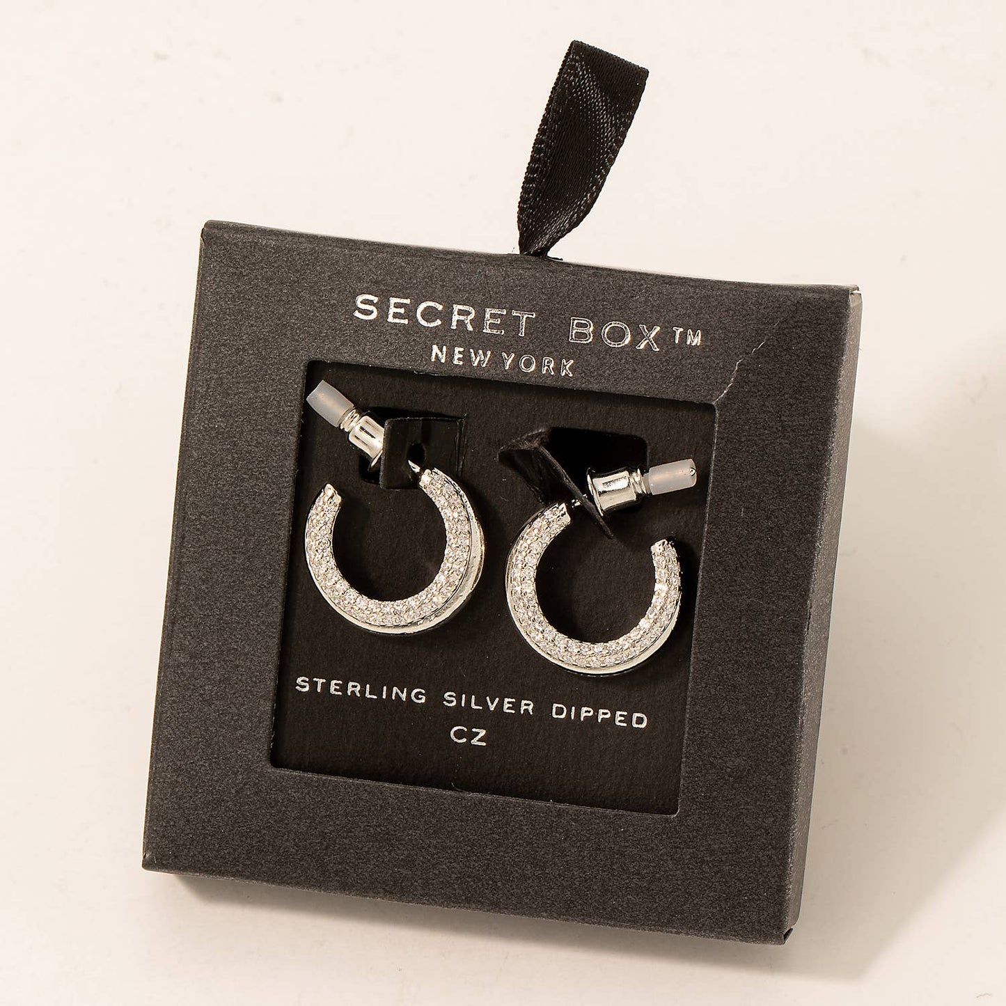 Secret Box Cz Studded Hoop Earrings