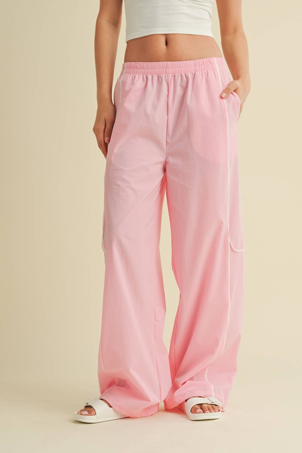 Nylon Track Pants with Contrast Piping