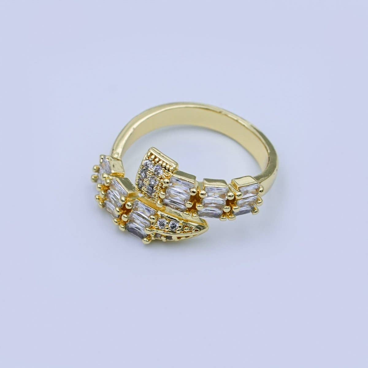 24K Gold Filled Clear CZ Baguette Micro Paved Wrap CZ Ring | O1434
