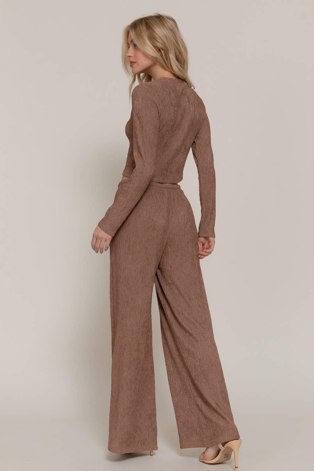 Long Sleeve Crew Neck Top & Waist Tie Long Pants Set