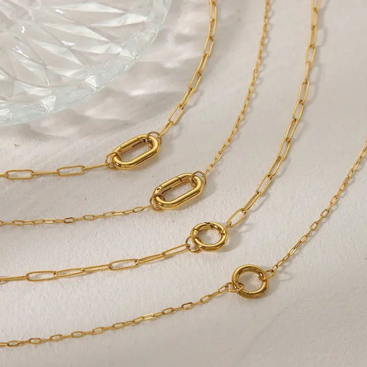 Gold Plated Paperclip Necklaces with Ring for Charms