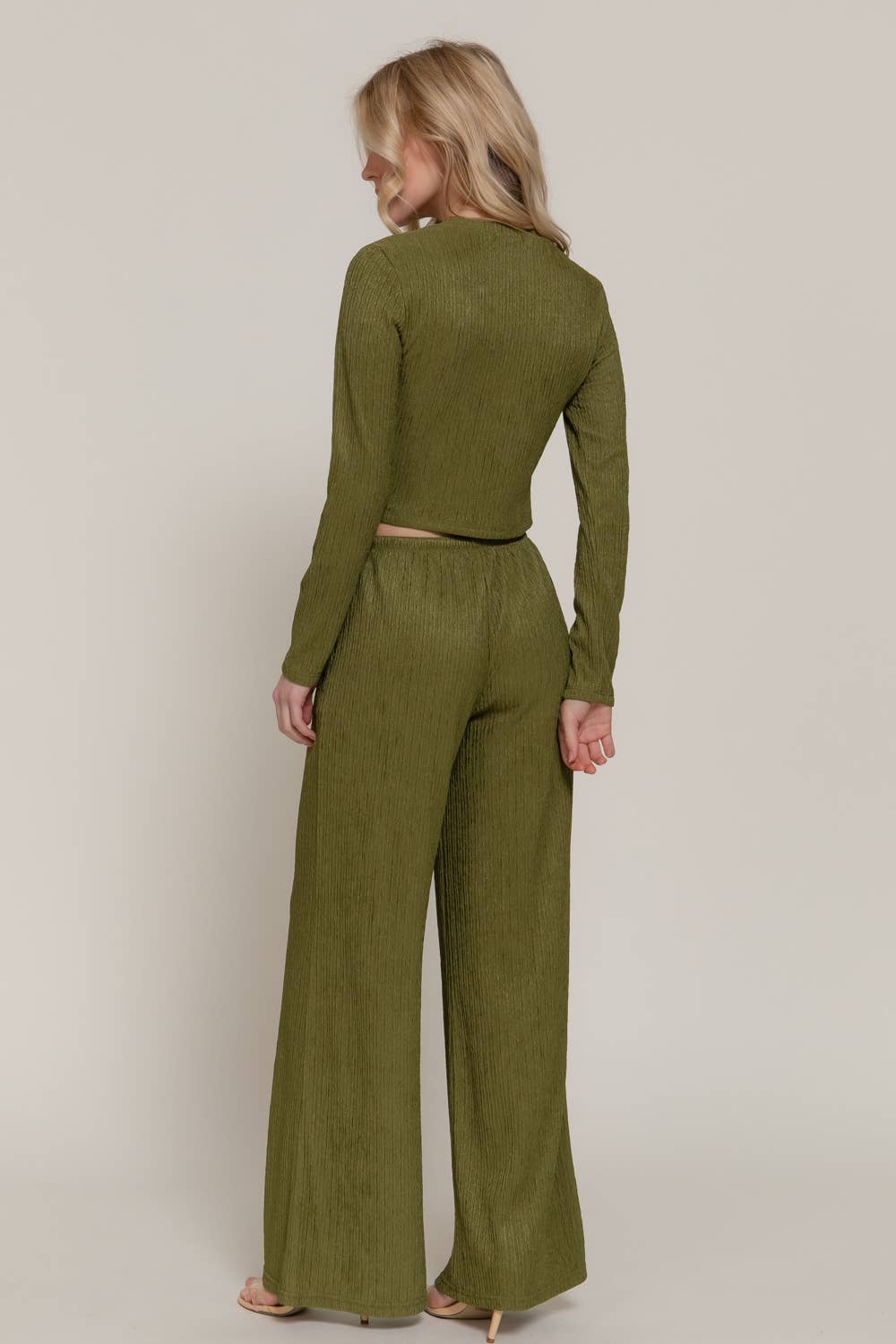 Long Sleeve Crew Neck Top & Waist Tie Long Pants Set