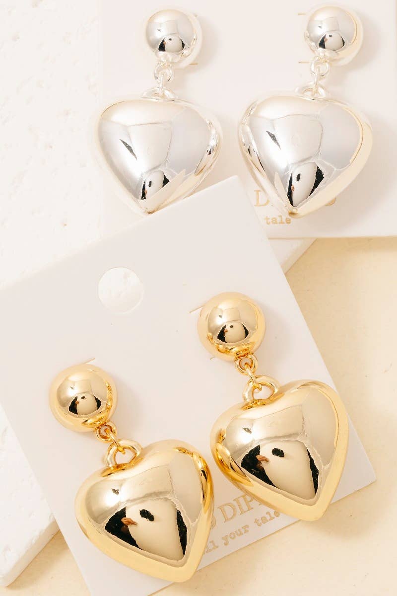 Gold Dipped Bubble Heart Charm Stud Drop Earrings