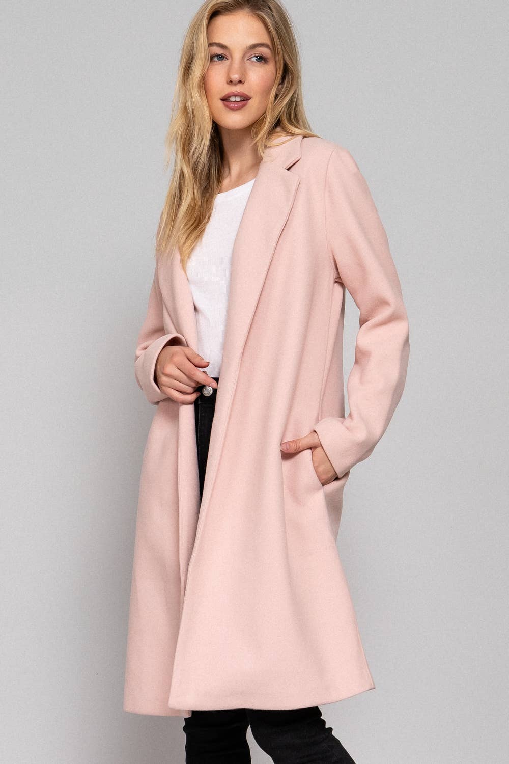 Long Sleeve Open Front Soft Felt Long Coat