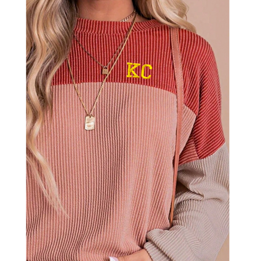 Vintage KC Colorblock Ribbed Long Sleeve, KC Chiefs