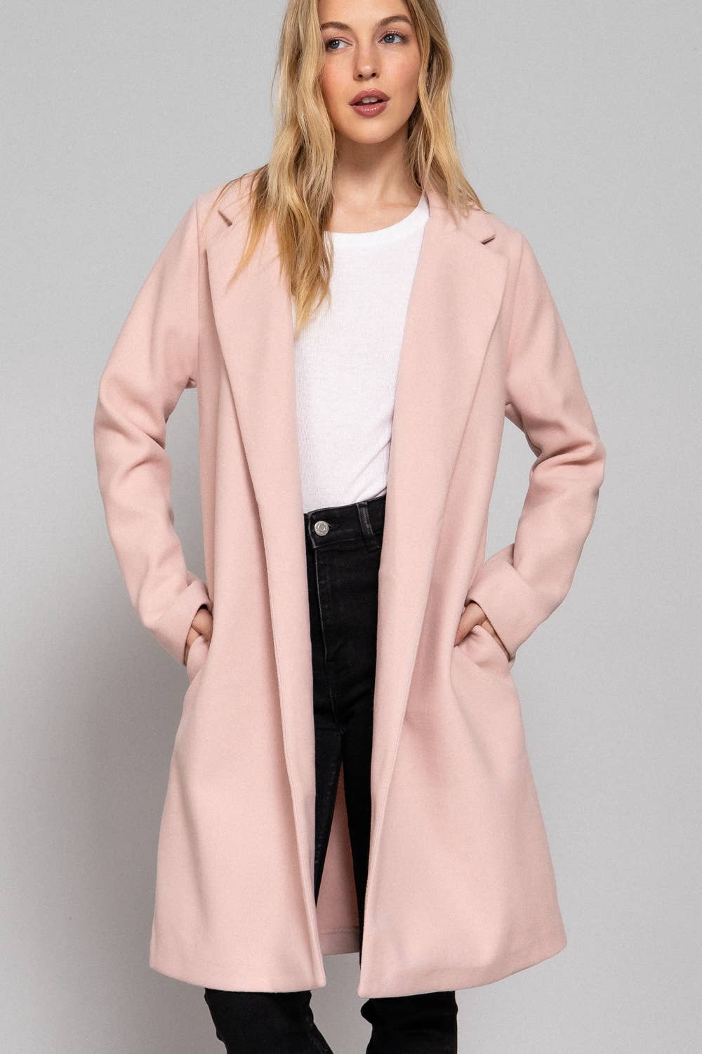 Long Sleeve Open Front Soft Felt Long Coat