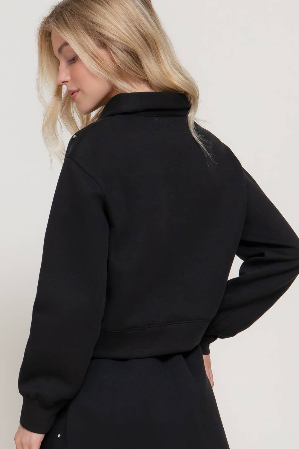 Long Sleeve with Embellished Scuba Polo Top