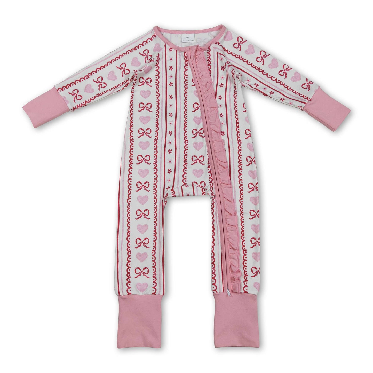 Pink heart bow floral top pants girls Valentine's pajamas
