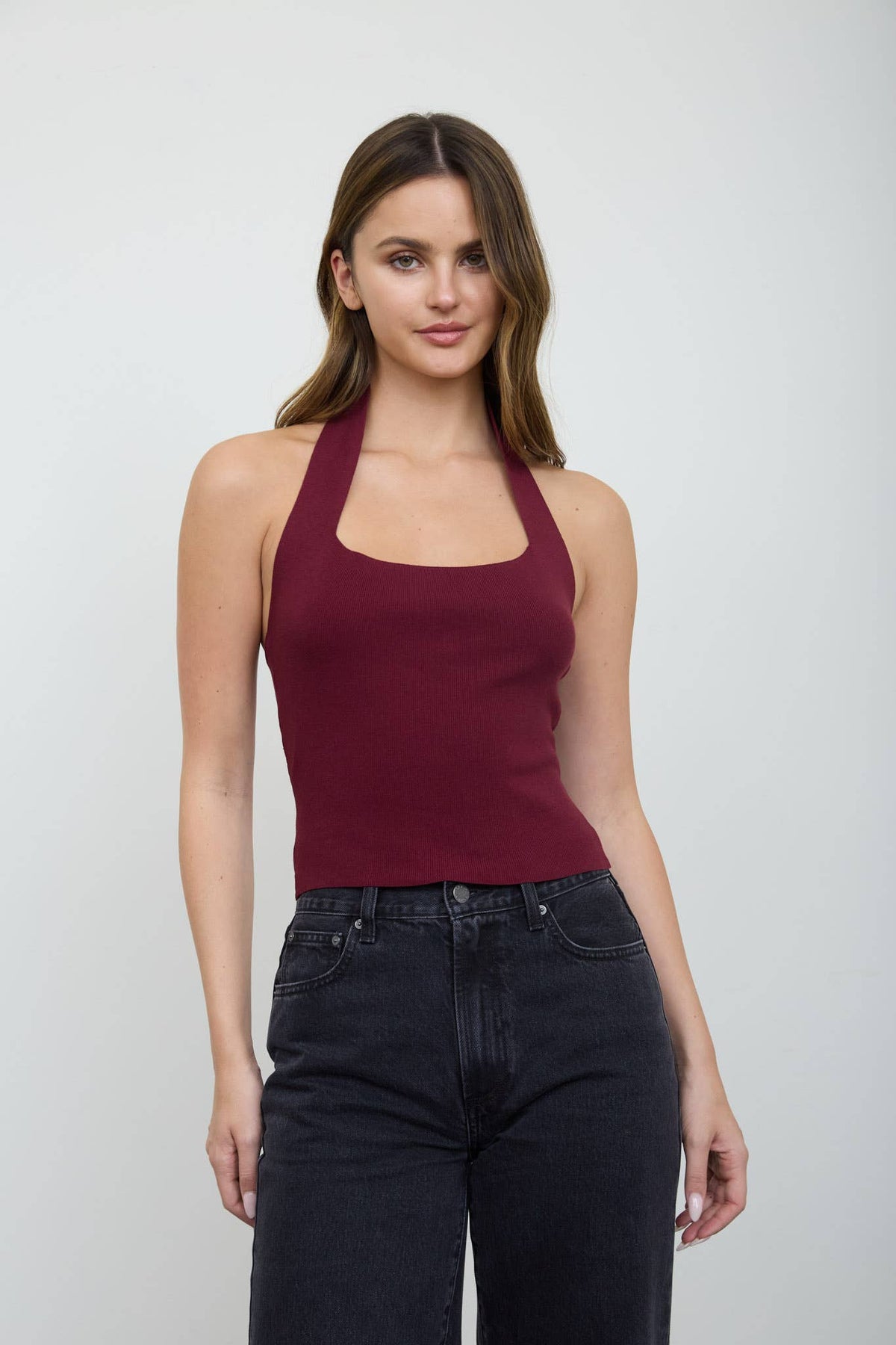 SQUARE HALTER NECK SWEATER KNIT TOP