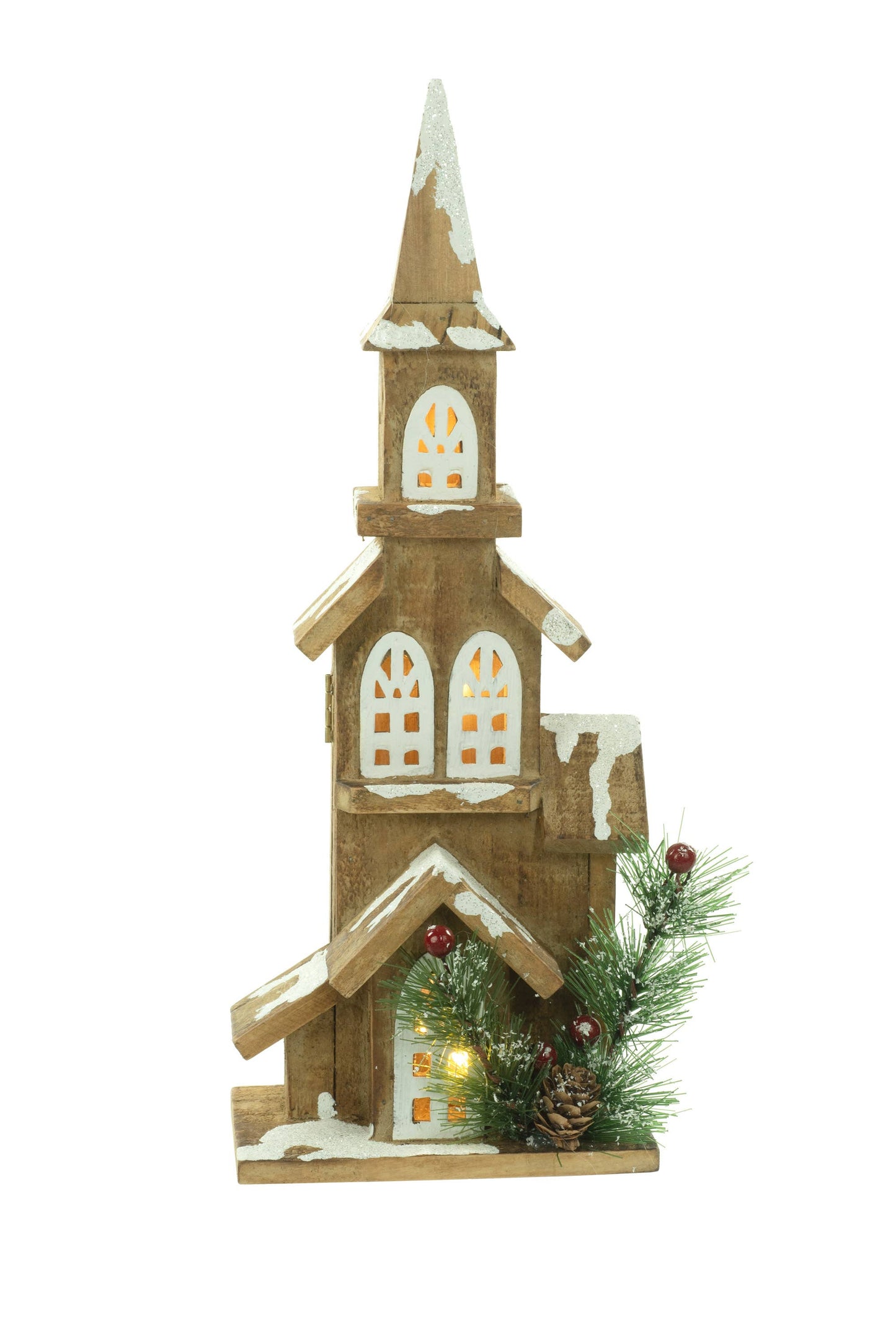 Cream Illuminated Snow-Covered Church Display