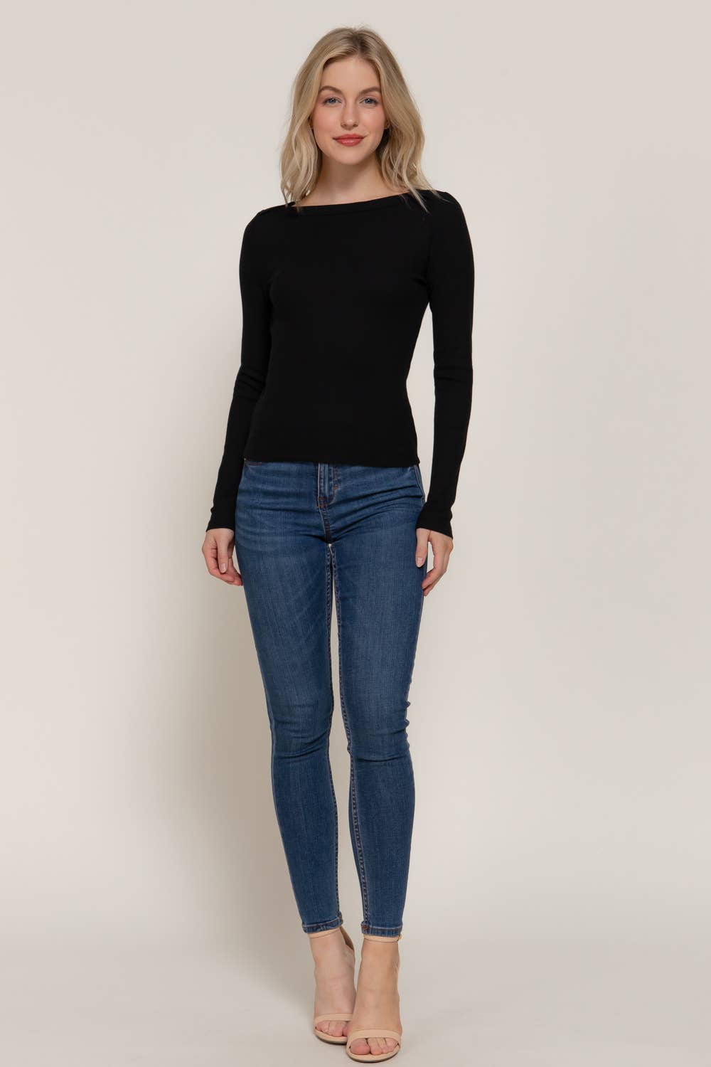 Long Sleeve Boat Neck Thermal Knit Top