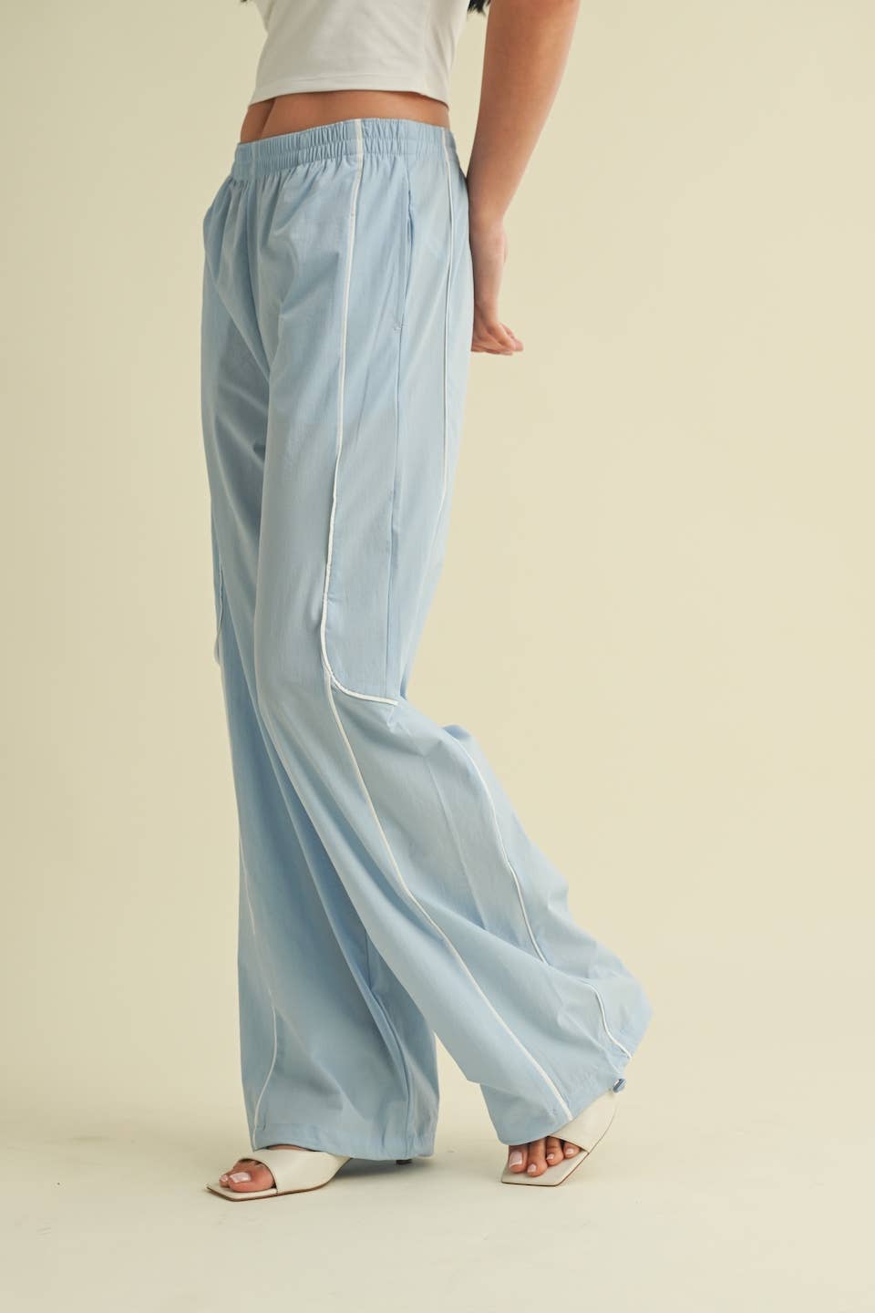 Nylon Track Pants with Contrast Piping