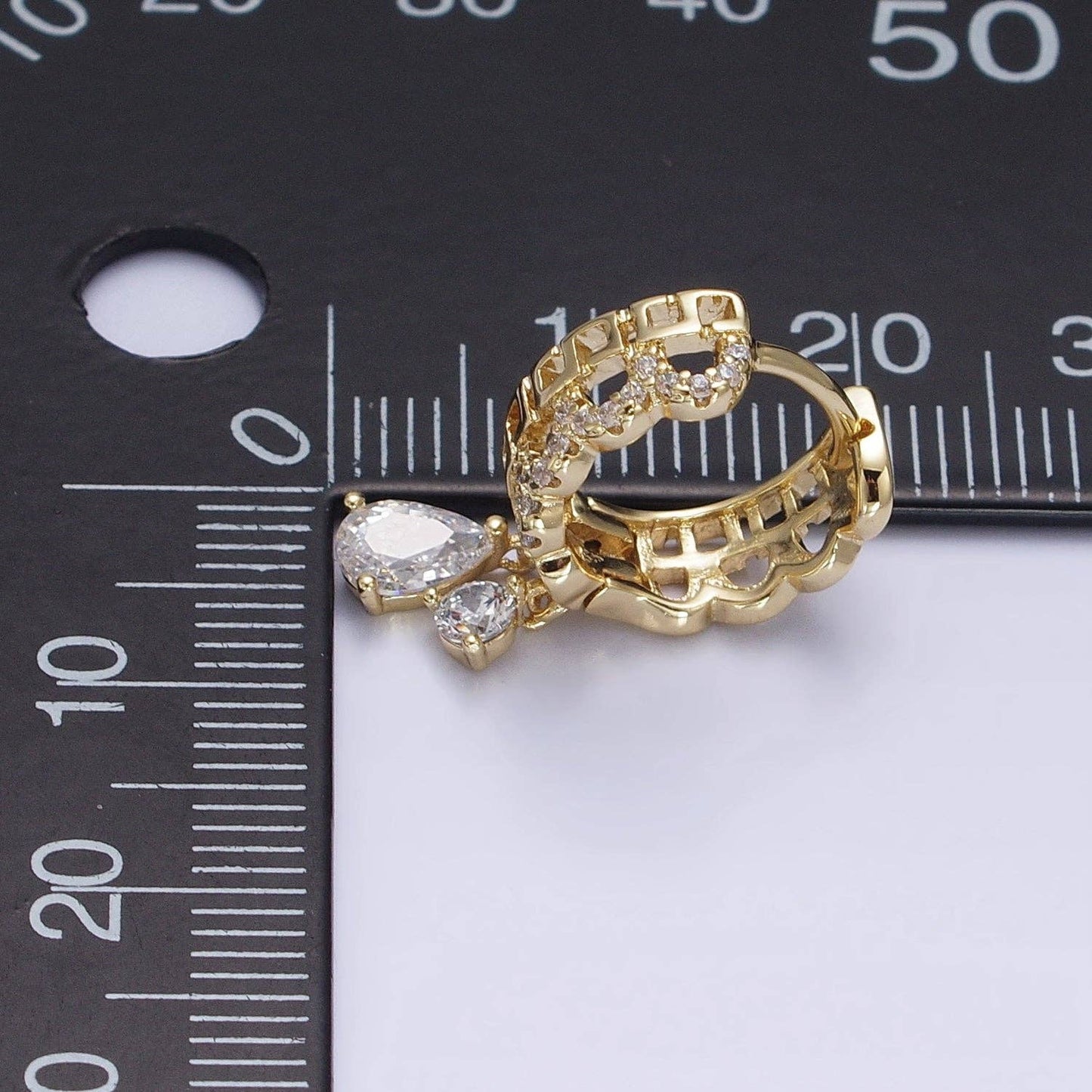 Gold Filled Clear Teardrop CZ Double Drop Geometric Earrings