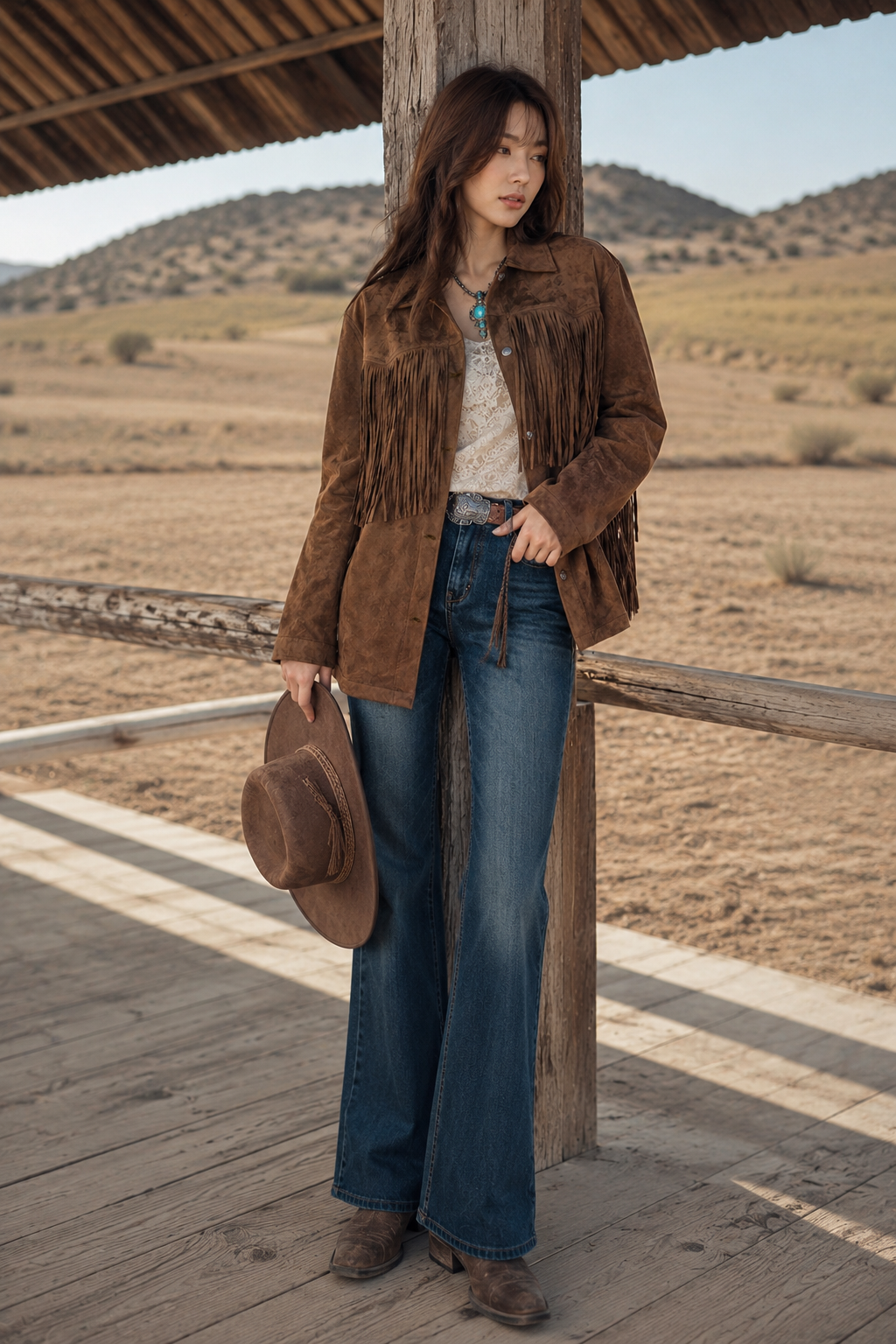 RELAXED FIT FAUX SUEDE FRINGE CASUAL JACKET