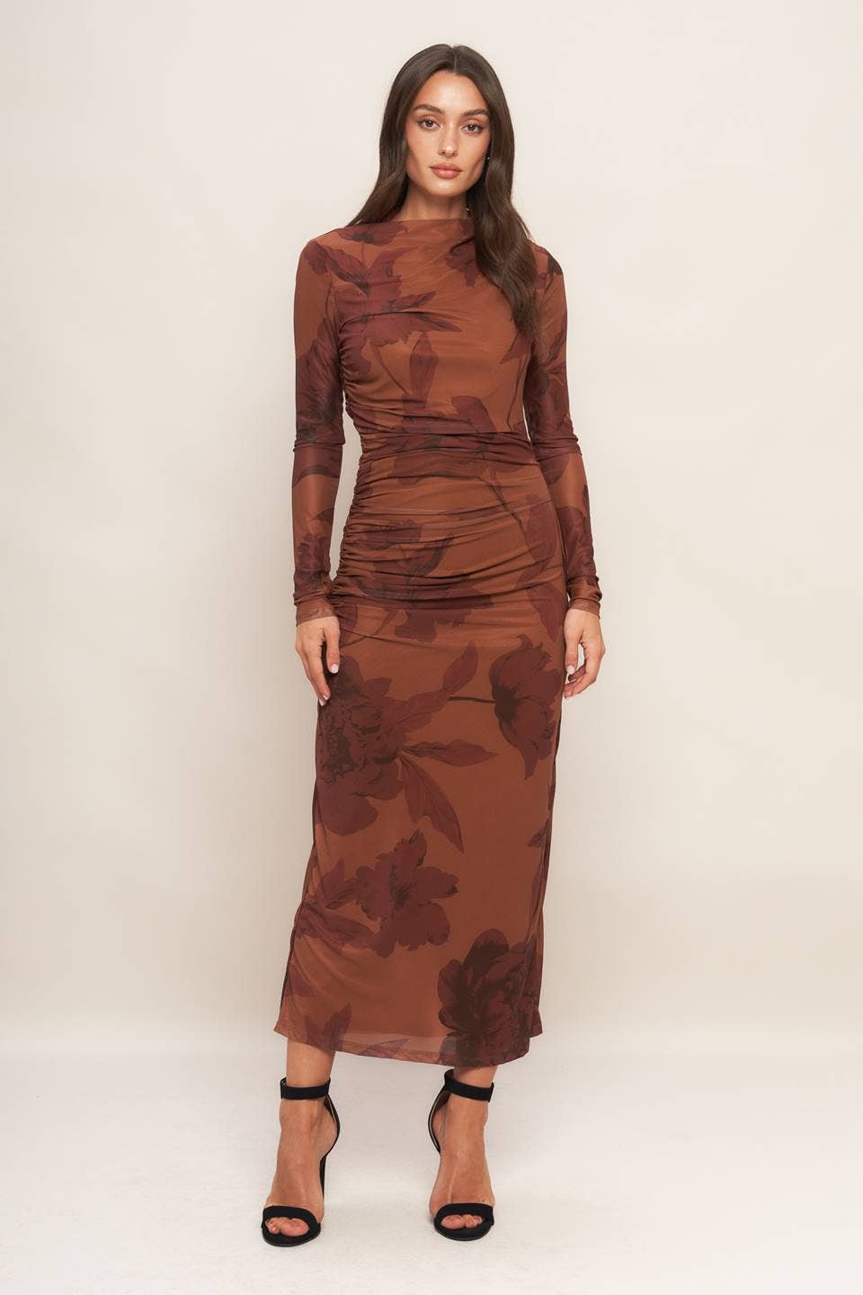 A printed power mesh midi dress - ID22936